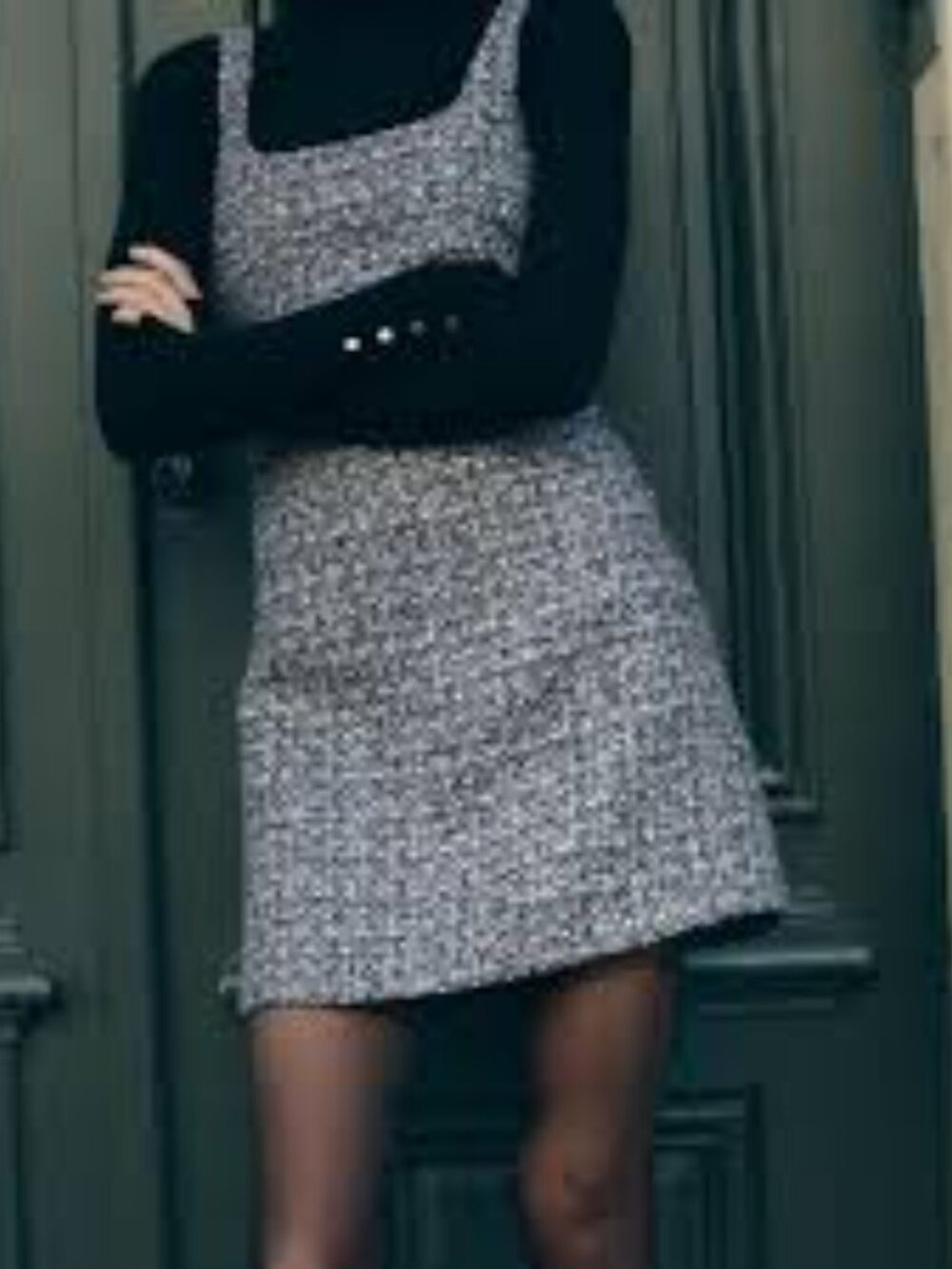 Zara Pink and Black Tweed Strap Mini Dress